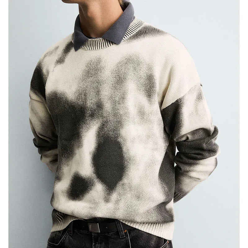 Custom Men's Winter Knitting Sweaters Acid Wash Crew Neck Sweater Male