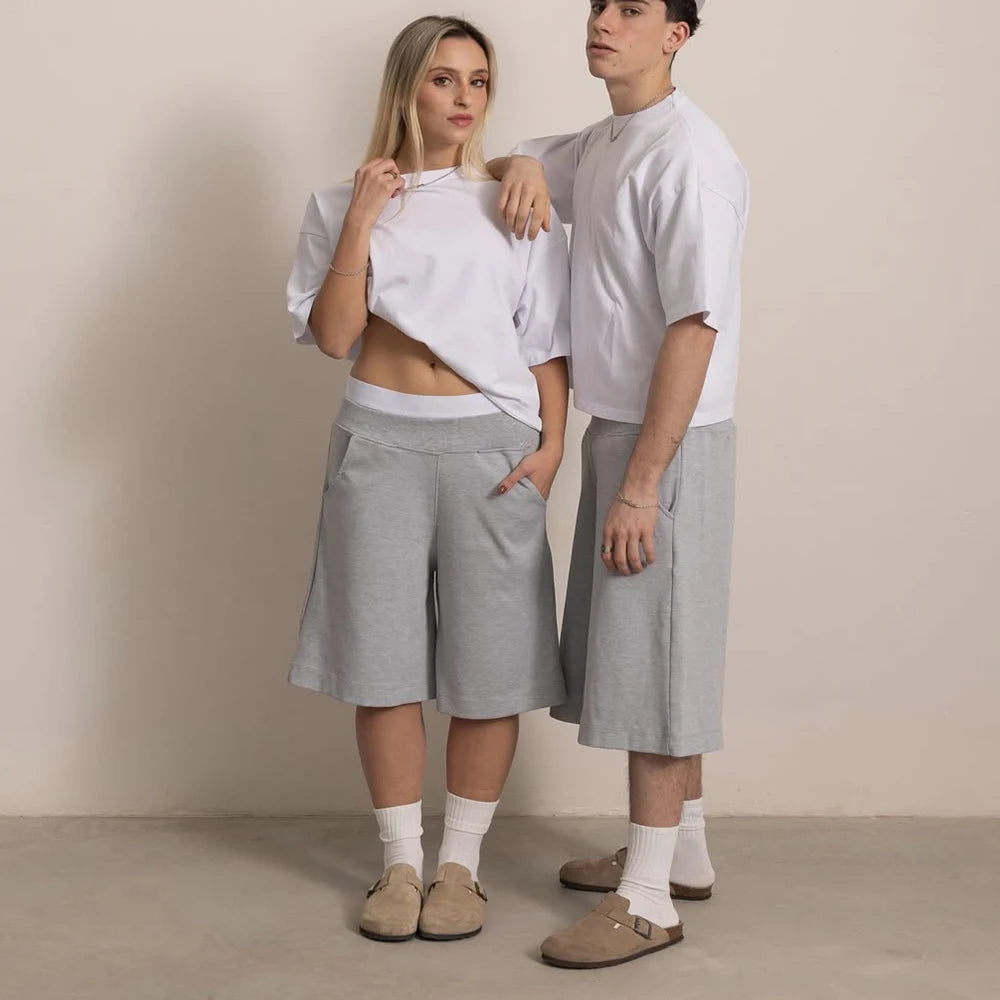 Custom Women Cotton 3/4 Sweatpants Shorts for Men 3/4 Baggy Long Length Sweat Shorts Unisex