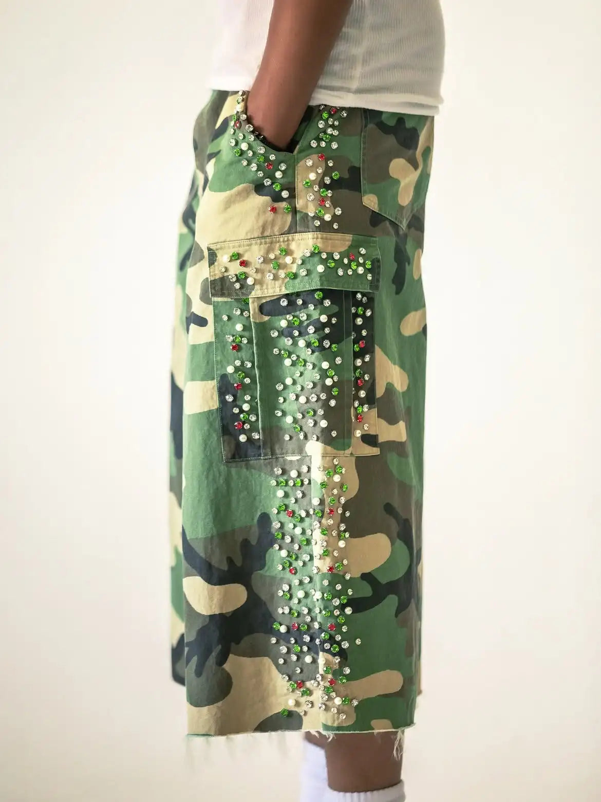 Custom Men's Summer Camo Long Baggy Shorts for Men Camouflage 3/4 Cargo Shorts