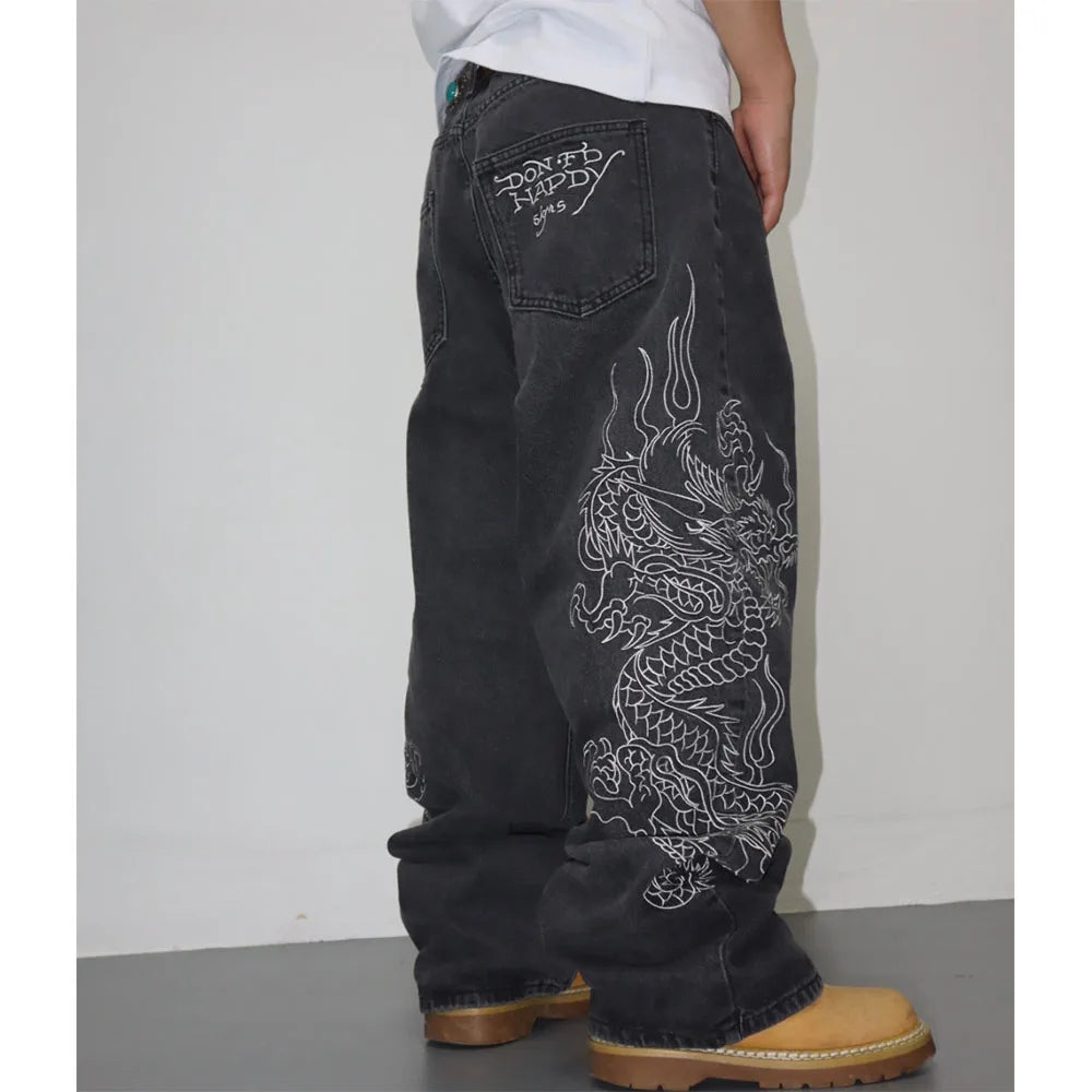 Custom Men's Jeans High Quality Men Baggy Jeans Pants for Men Dragon Embroidery Denim Jeans Manufacturer