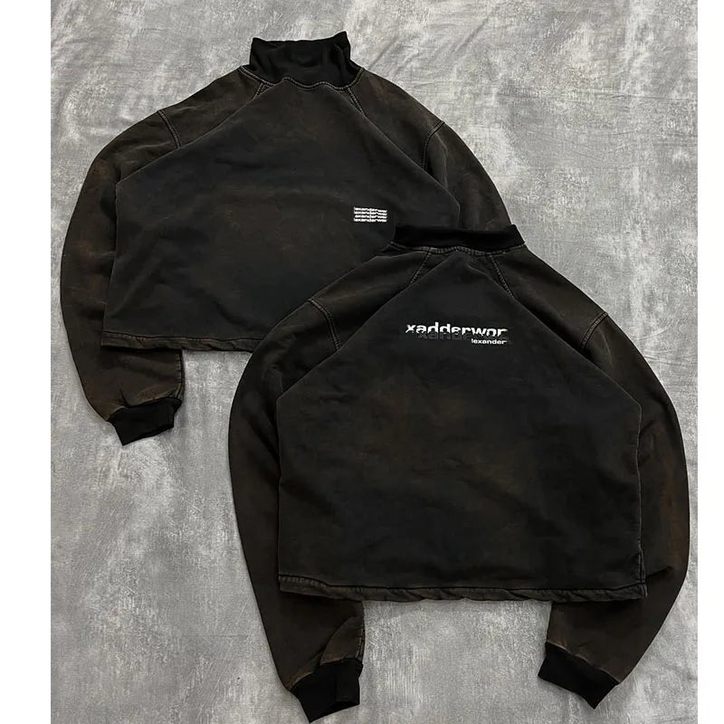 Custom Mockneck Sweatshirt Oversized Mockneck Crewneck Sweatshirt for Men Wash Mock Neck Sweatshirt Blank