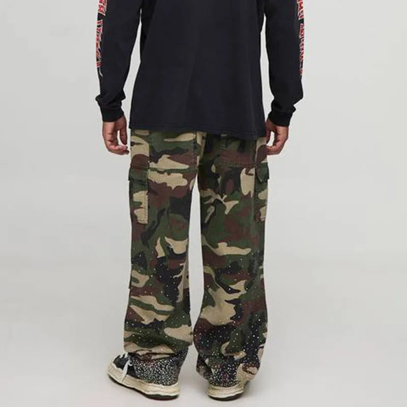 Custom Men's Casual Camouflage Cargo Pants Mid Waist Heavyweight Polyester/Cotton Trousers