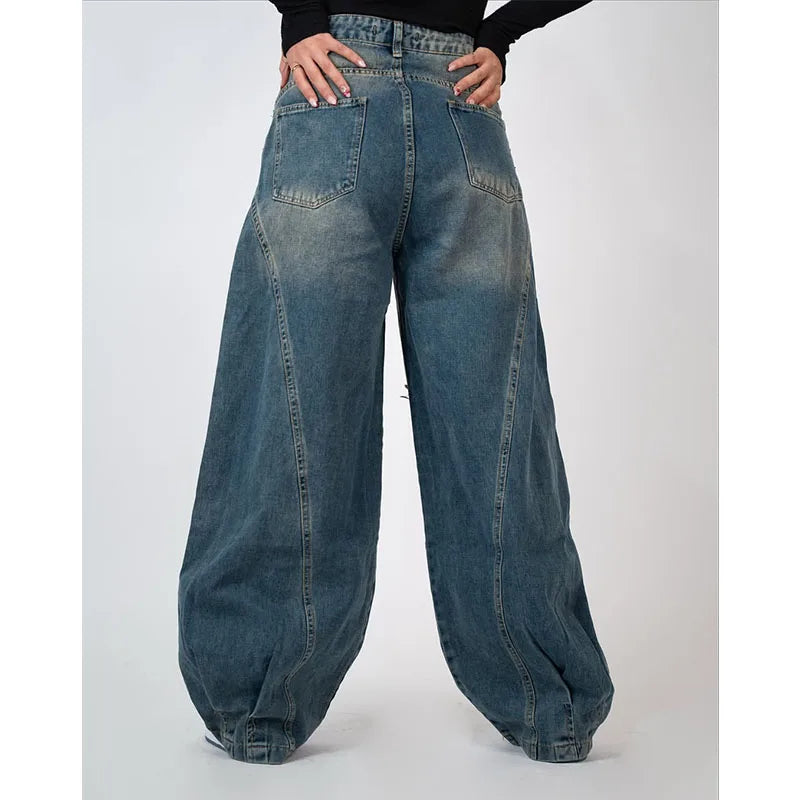 Custom Women's High Waisted Bootcut Jeans-Casual Loose Fit Knitted Solid Denim Wholesale