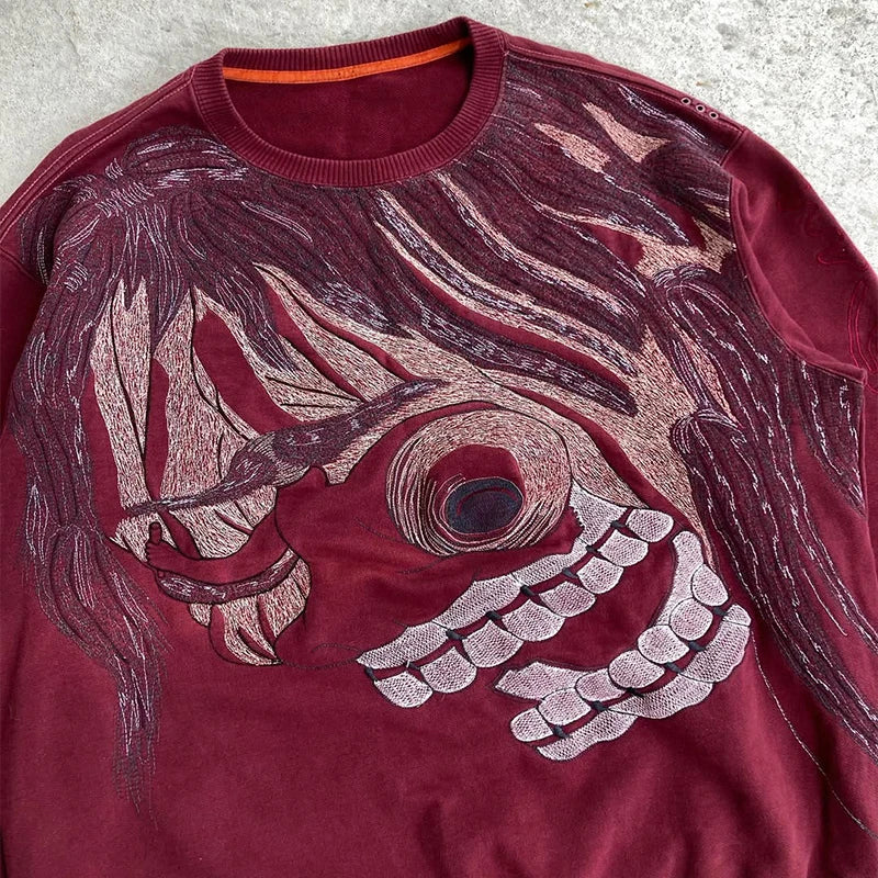 Custom Embroidery Crewneck Sweatshirt Men  Japanese Anime Embroidered Sweatshirt for Men