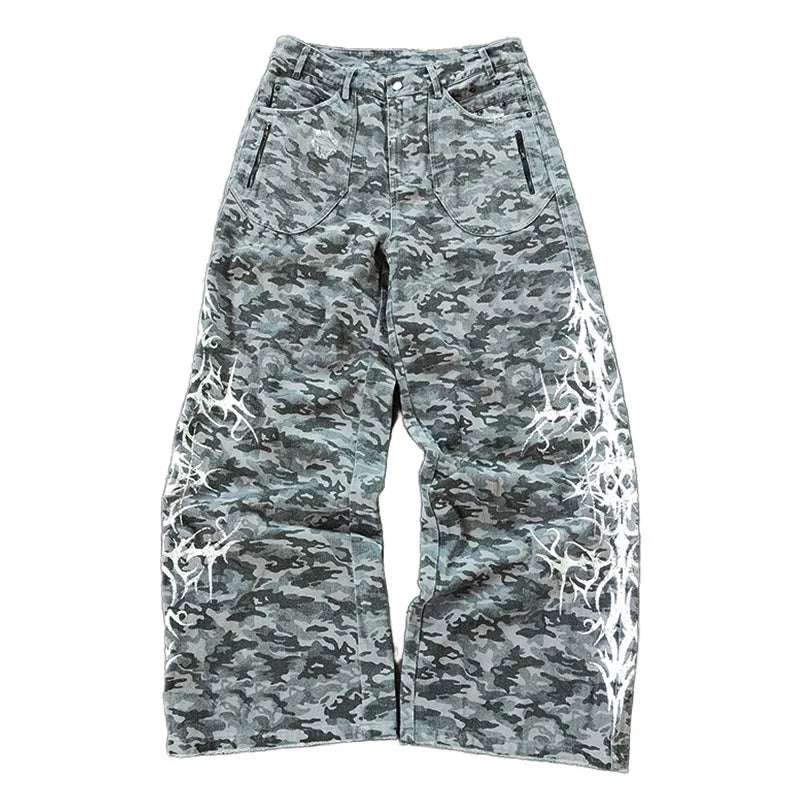 Manufacturer Custom Streetwear Vintage Oversized Loose Wide Leg Baggy Trousers Camo Cargo Pants Men