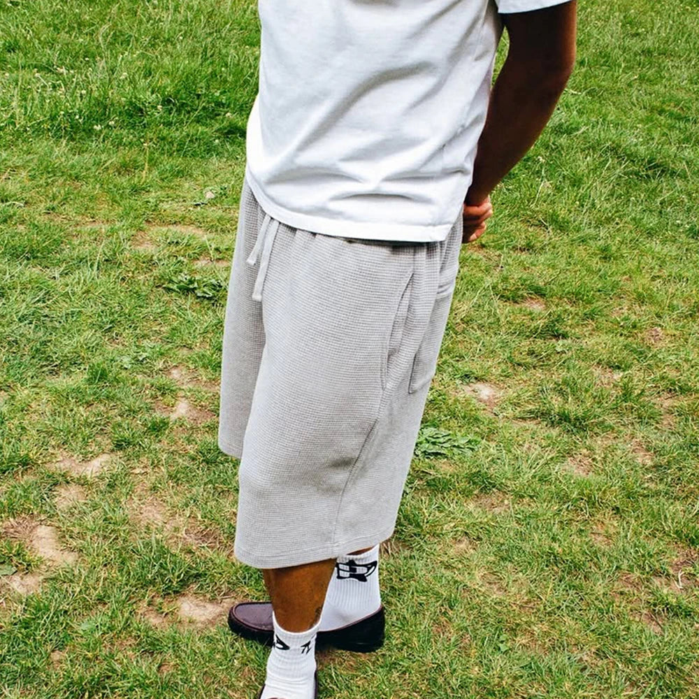 Custom Men Summer Casual Shorts for Men Casual Waffle Knit 3/4 Long Shorts