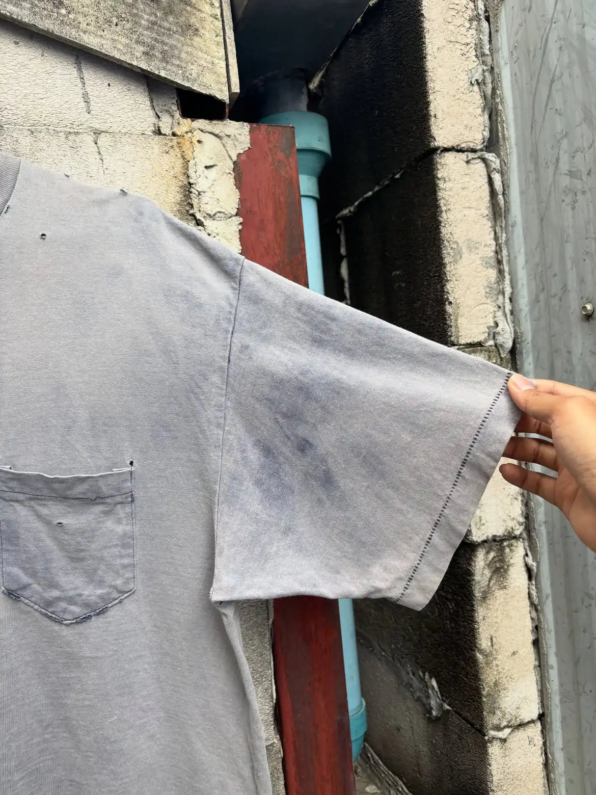 Custom Acid Wash t Shirt Oversize Vintage Pocket Tee t Shirt for Men Distressed Tshirt