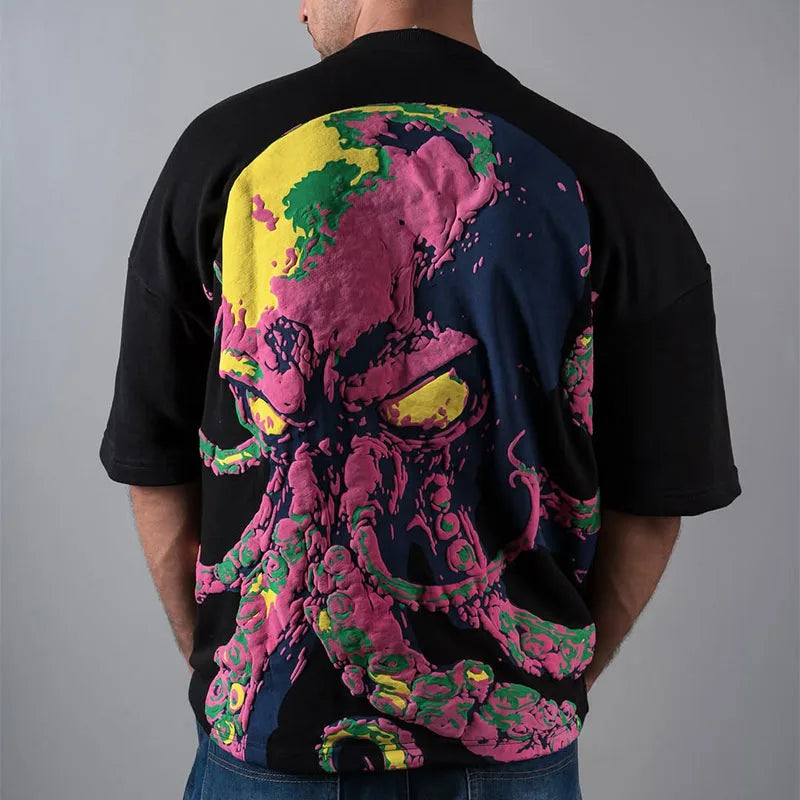 Custom Tee Shirt  200 Gsm Black Screen Print Tshirt for Men 3D Puff Printing t Shirt