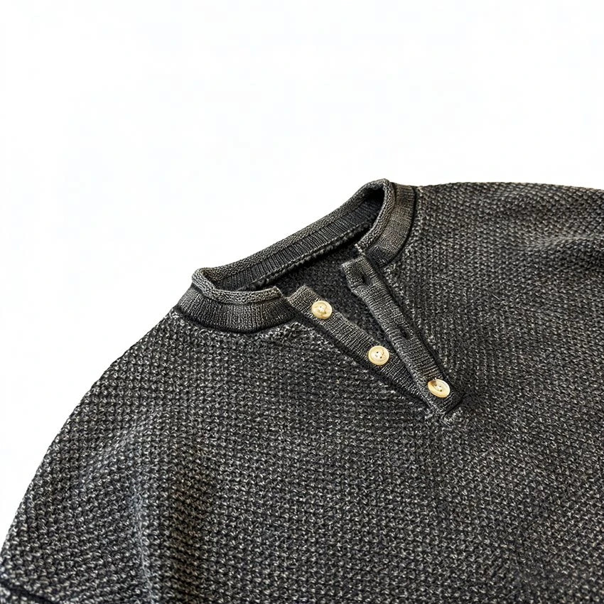 Custom Mens Henley Collar Long Sleeve Shirts for Men Boxy Vintage Long Sleeve t Shirt
