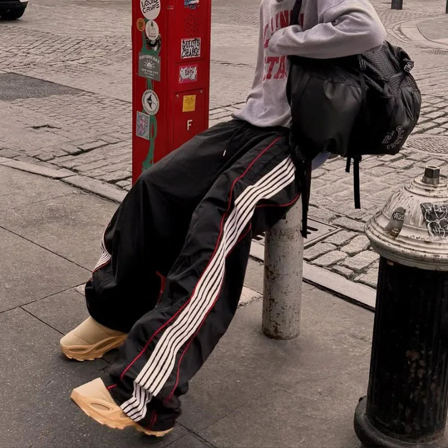 Custom Plus Size Men's Windbreaker Track Pants Striped Polyester Baggy Pants for Men