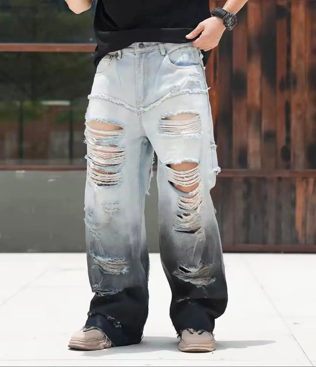 Custom Men Distressed Jeans Streetwear Ripped Denim Jeans for Men