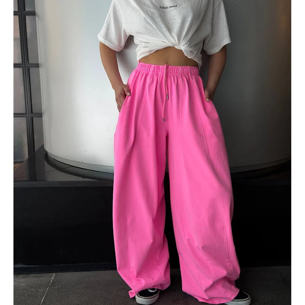 Custom Women's Wide-leg Pants Women Casual Pants Trouser Baggy Pink Pants for Women