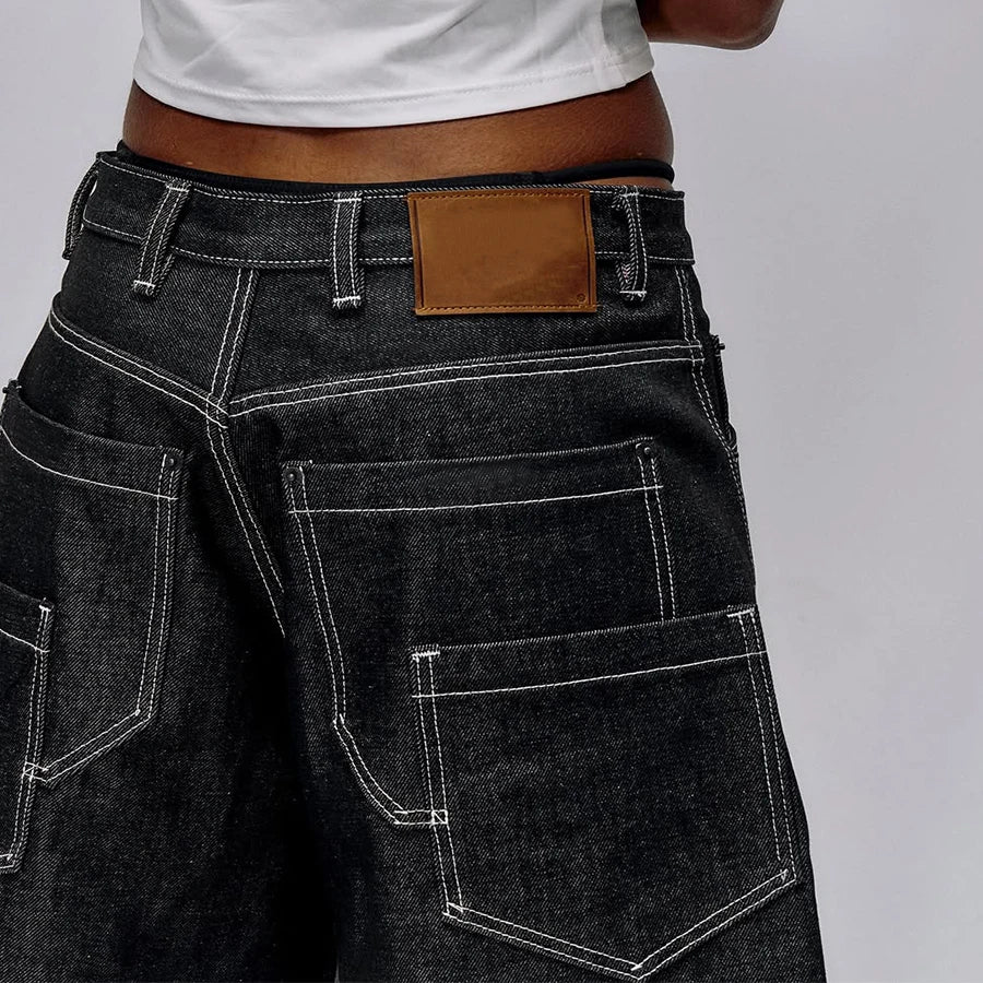 Custom Wide Leg 3/4 Long Jean Shorts for Women Baggy Raw Selvedge Denim Shorts Woman Jorts