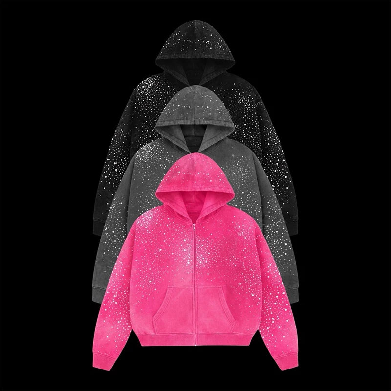 Custom Rhinestone Zip up Hoodie Unisex Zipper Rhinestone Hoodie Manufacturer
