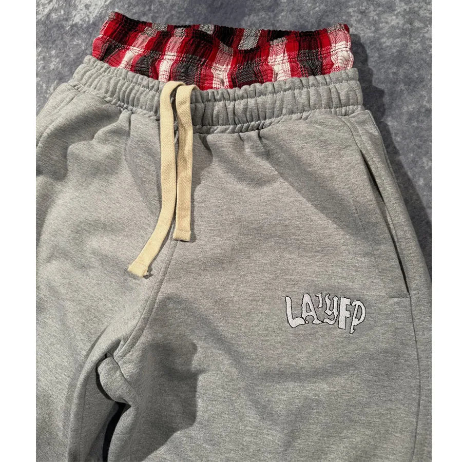 Custom Zipper Plaid Tracksuit for Men Double Waist Sweatpants and Hoodie Set