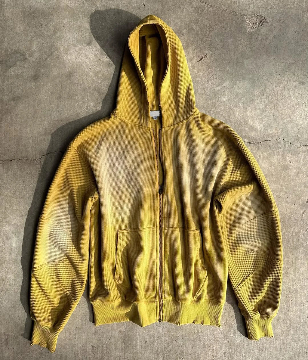 Custom Plus Size Waffle Knit Zip up Hoodie Men's Oversized Hoodie for Men Fade Zipper Hoodie