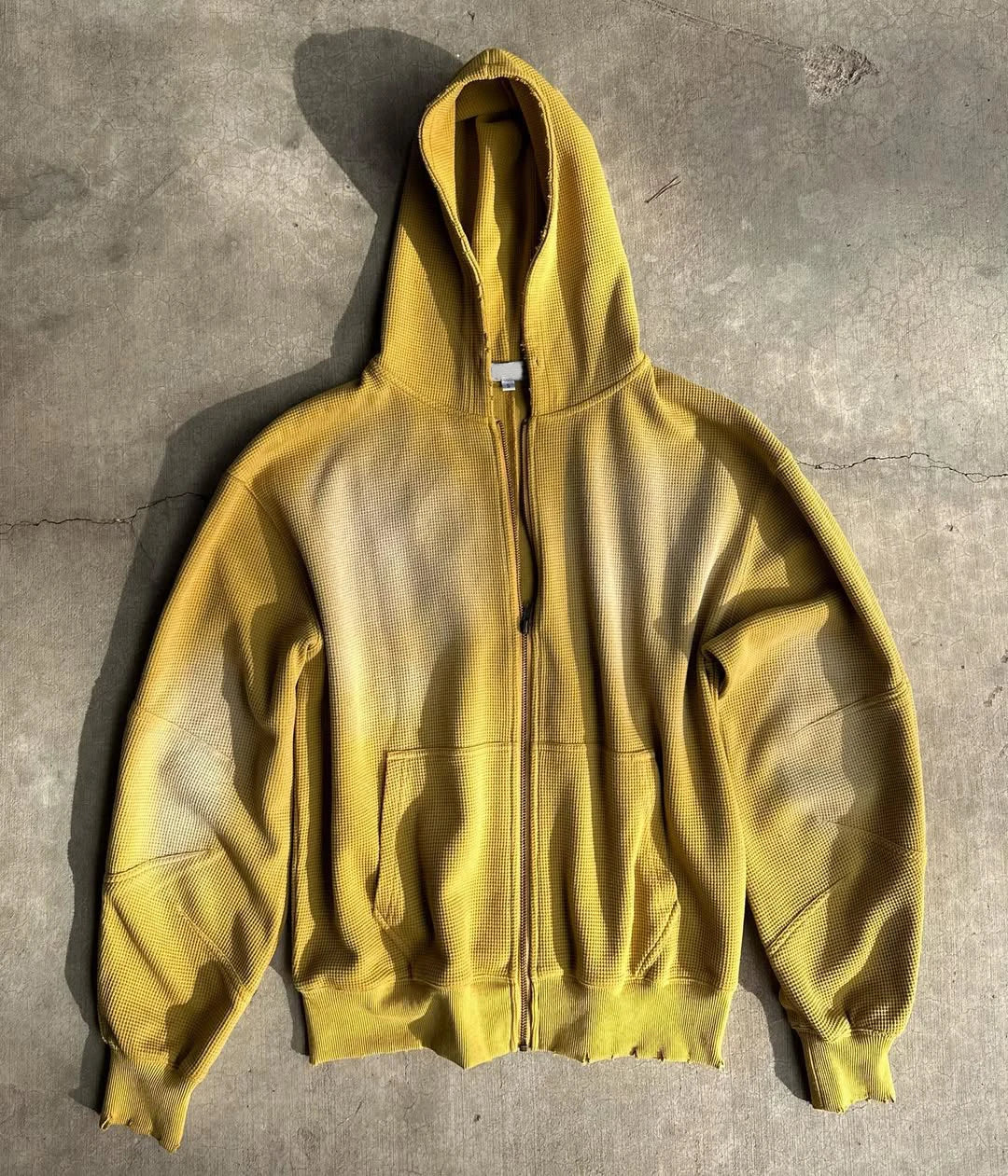 Custom Plus Size Waffle Knit Zip up Hoodie Men's Oversized Hoodie for Men Fade Zipper Hoodie