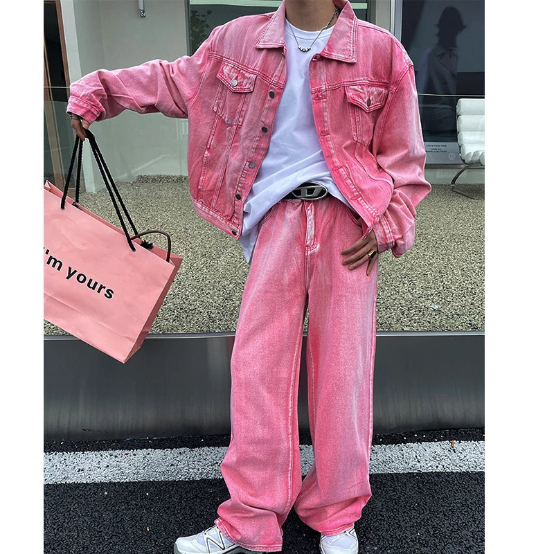 Custom Men's Casual Denim Jeans Set Two Piece Washed Denim Jacket Breathable Quick Dry Light Wash Vintage Style