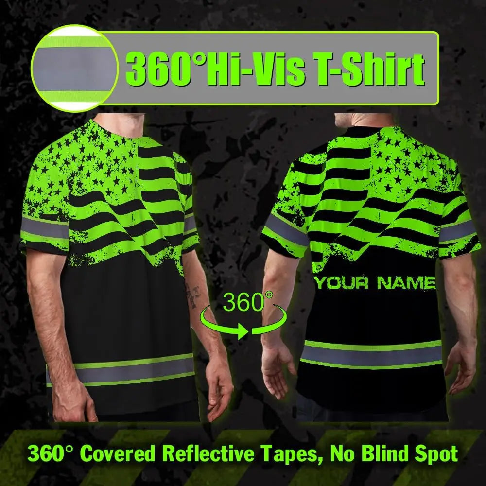 Maddly High Visibility Workwear Collection Custom Name for Workers Runners Truckers Patriotic US Flag Breathable Safety Gear