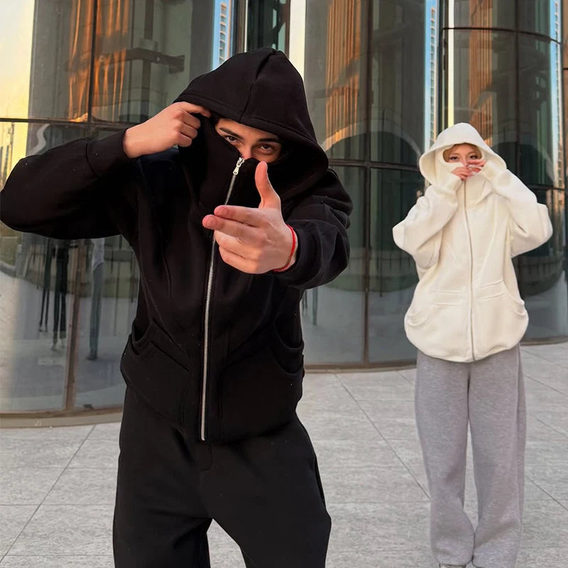 Custom Zipper Blank Full Face Zip Hoodie Unisex Zip up Hoodie with Face Mask