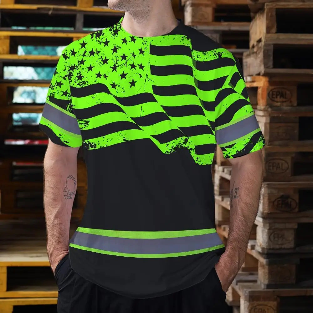 Maddly High Visibility Workwear Collection Custom Name for Workers Runners Truckers Patriotic US Flag Breathable Safety Gear