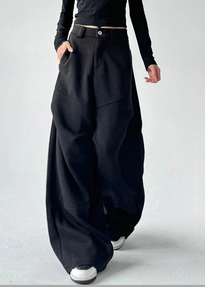 Custom Women's Casual Wide Leg Trousers for Woman Female Trousers Wrinkled Patchwork Cotton Pants