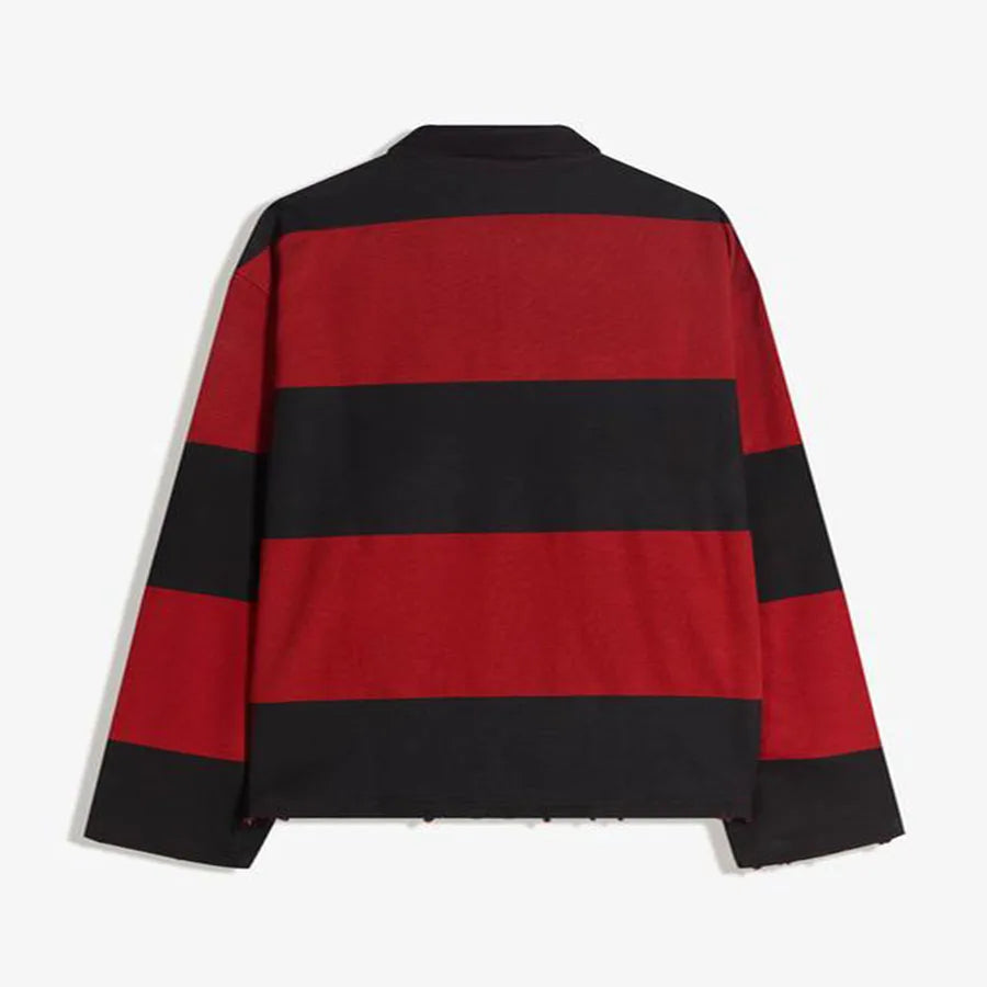 Custom Long Sleeve Embroidered Polo Shirt Men's Full Sleeve Polo Shirts with Stripes Cotton Boxy Polo Shirt