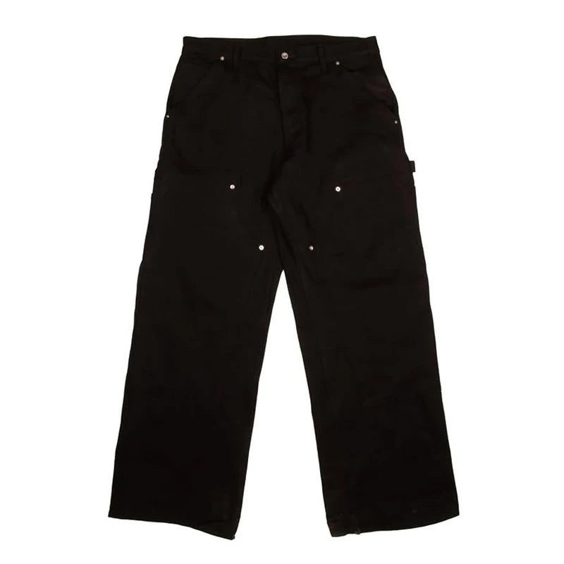 Custom Vintage Straight Mid Waist Work Trousers Distressed Double Knee Carpenter Pants Men's Casual