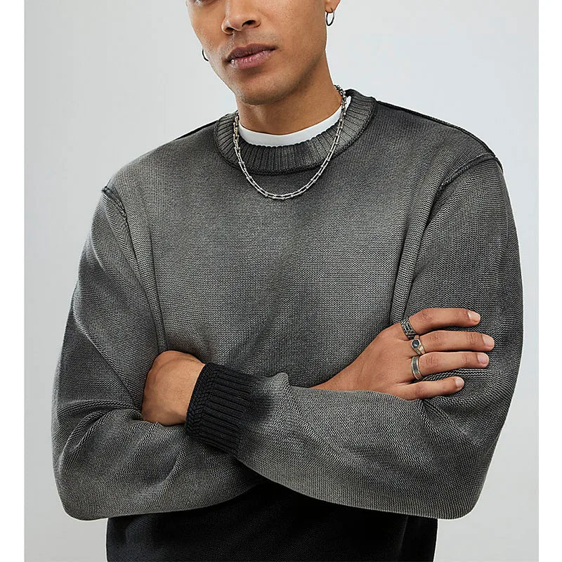 Custom Winter Thick Cashmere Men's Knitted Pullover Sweater Vintage Wash Knit Sweater