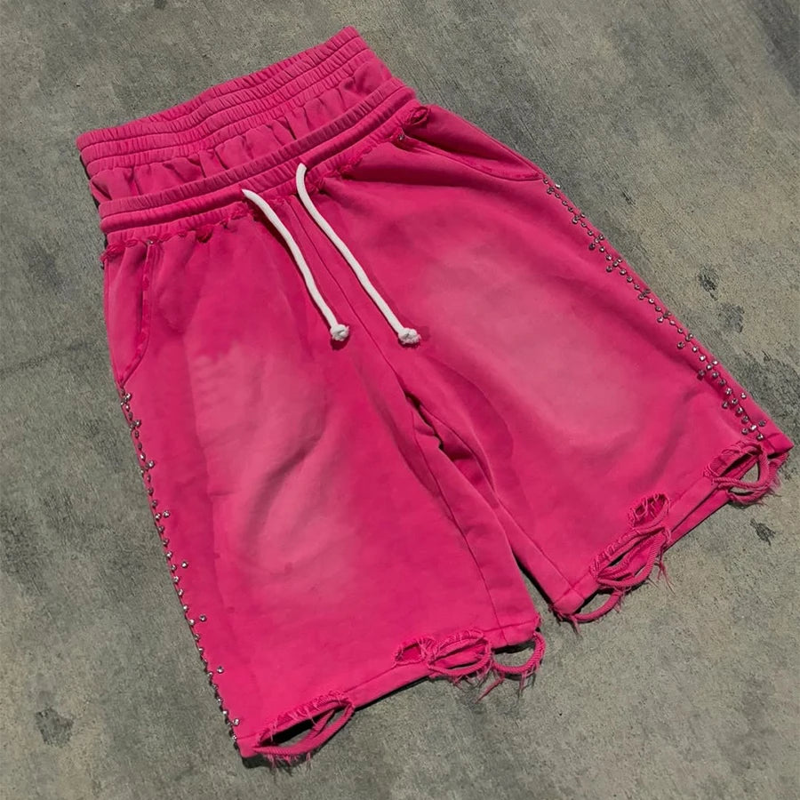 Custom Men's Baggy Sweat Shorts Double Waistband Distressed French Terry Shorts for Men