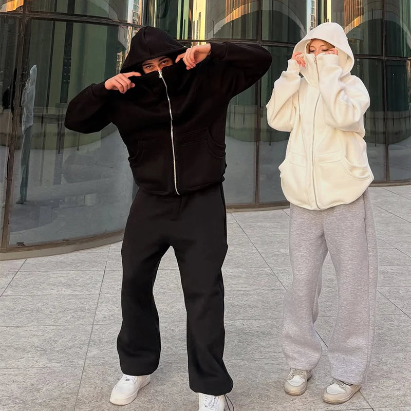 Custom Zipper Blank Full Face Zip Hoodie Unisex Zip up Hoodie with Face Mask