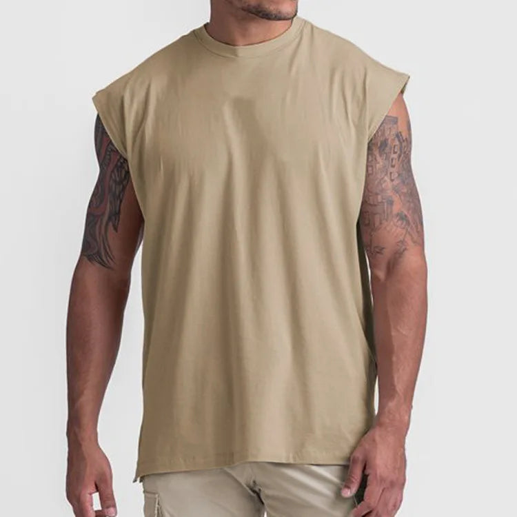 Summer Fashion Breathable Knitted Casual Loose Plus Size Solid Color O-neck Sleeveless Sweat-wicking Gym Men's Tank Tops