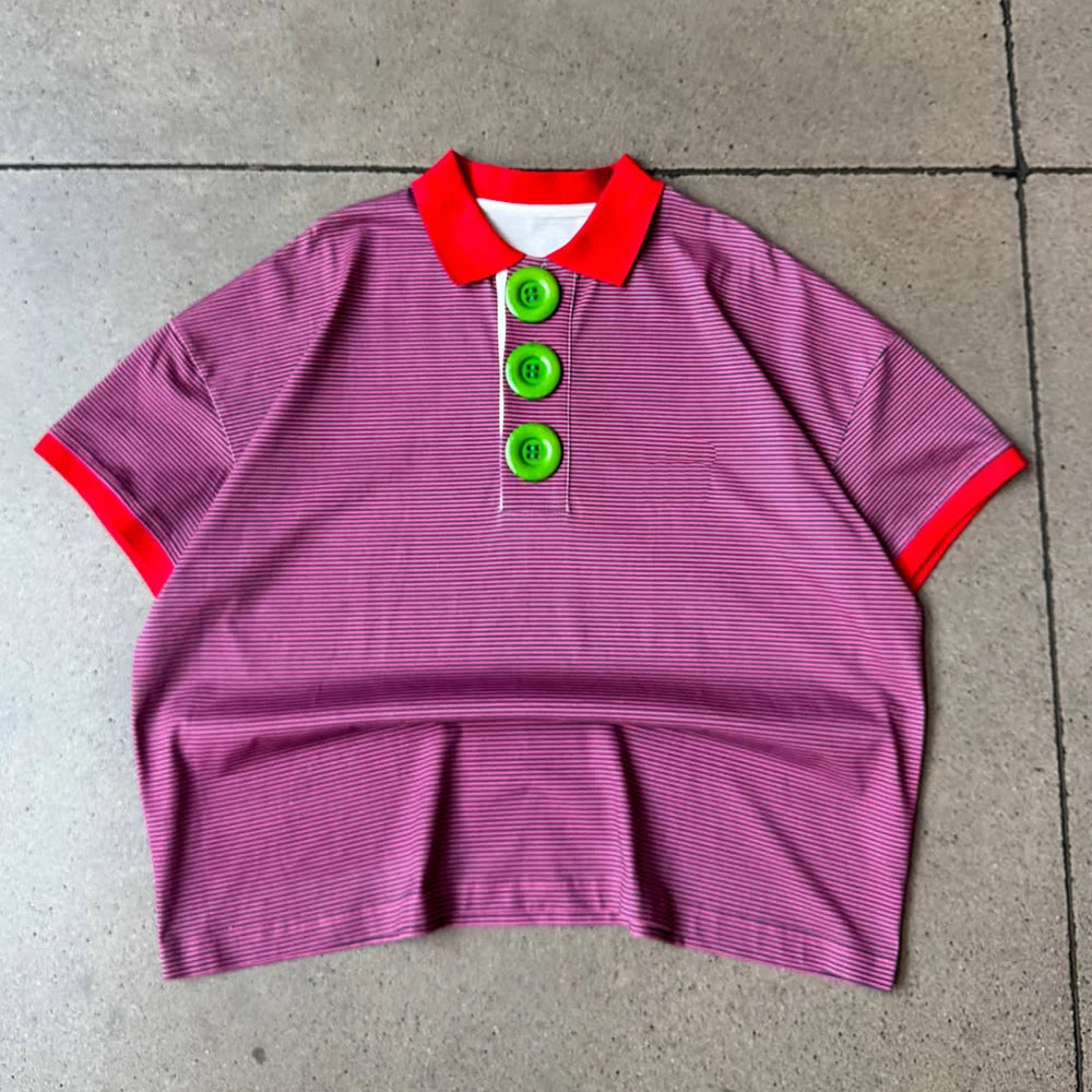 Custom Men's Summer Casual Polo Shirts High Quality Streetwear Boxy Fit Striped Polo Shirts Men