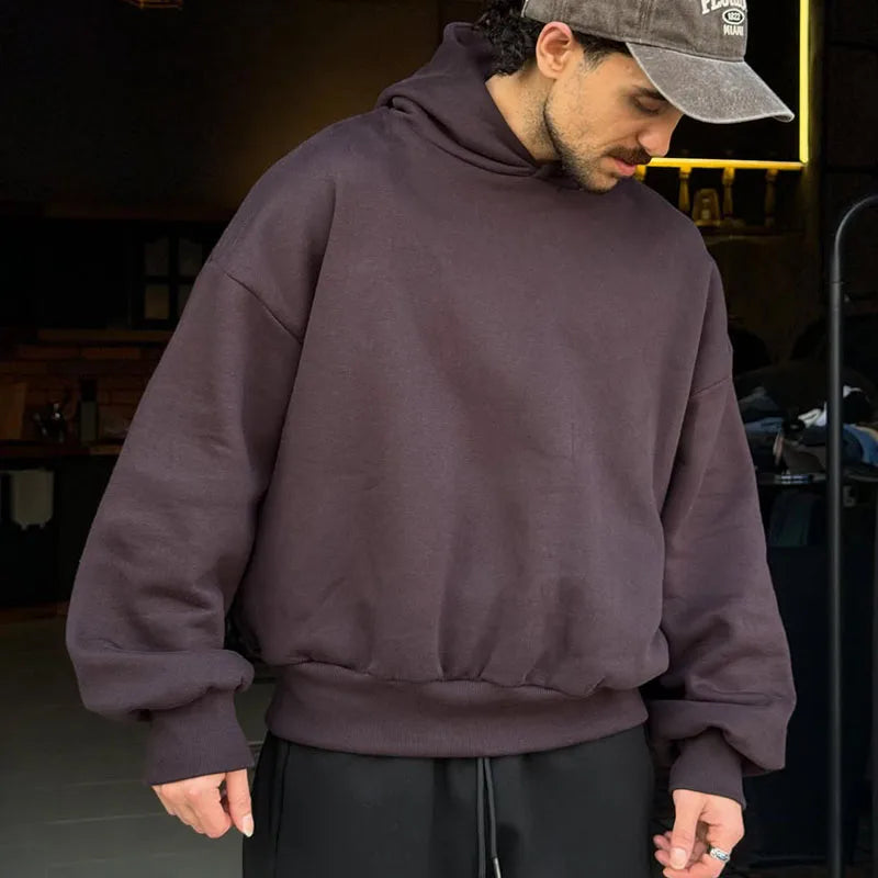 Custom 100% Cotton Cropped Boxy  Hoodie No String Heavyweight Plain Oversized Boxy Hoodie Boxy Fit 450 Gsm