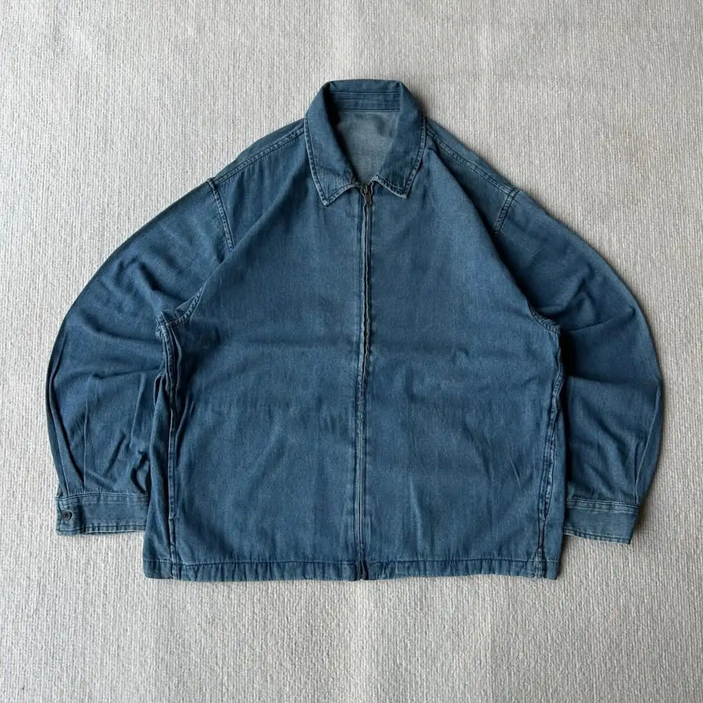 Custom Men's Shirt Jacket Zip up Oversized Denim Jeans Shirt Men Denim Jacket