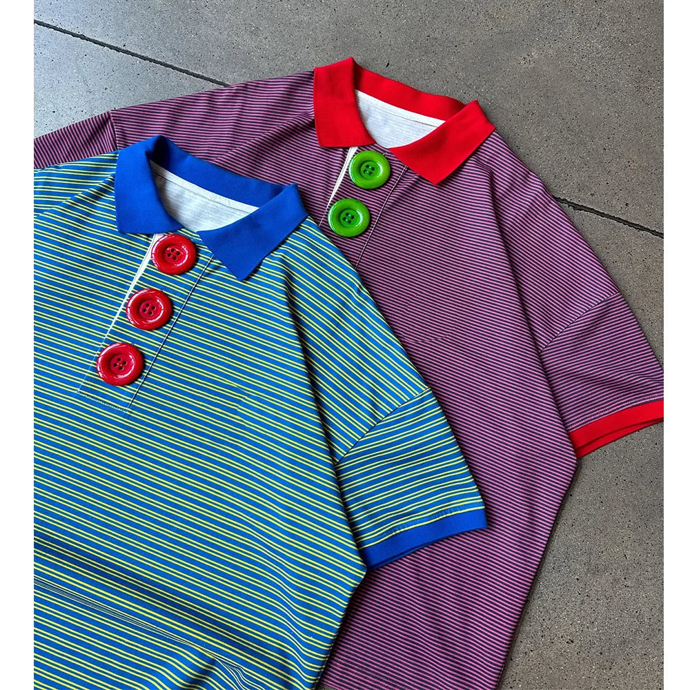 Custom Men's Summer Casual Polo Shirts High Quality Streetwear Boxy Fit Striped Polo Shirts Men