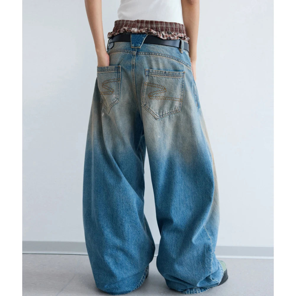Custom Women's Wide-leg Baggy Jeans Women Casual Barrel Denim Jeans Pants