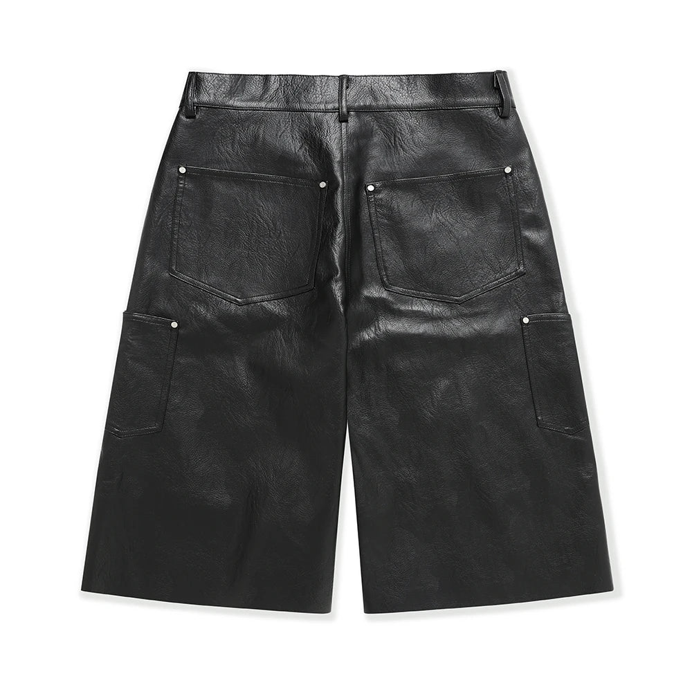 Custom Men's PU Leather Shorts for Men Carpenter Bermuda Leather Shorts 3/4 Quarter Shorts Manufacturer