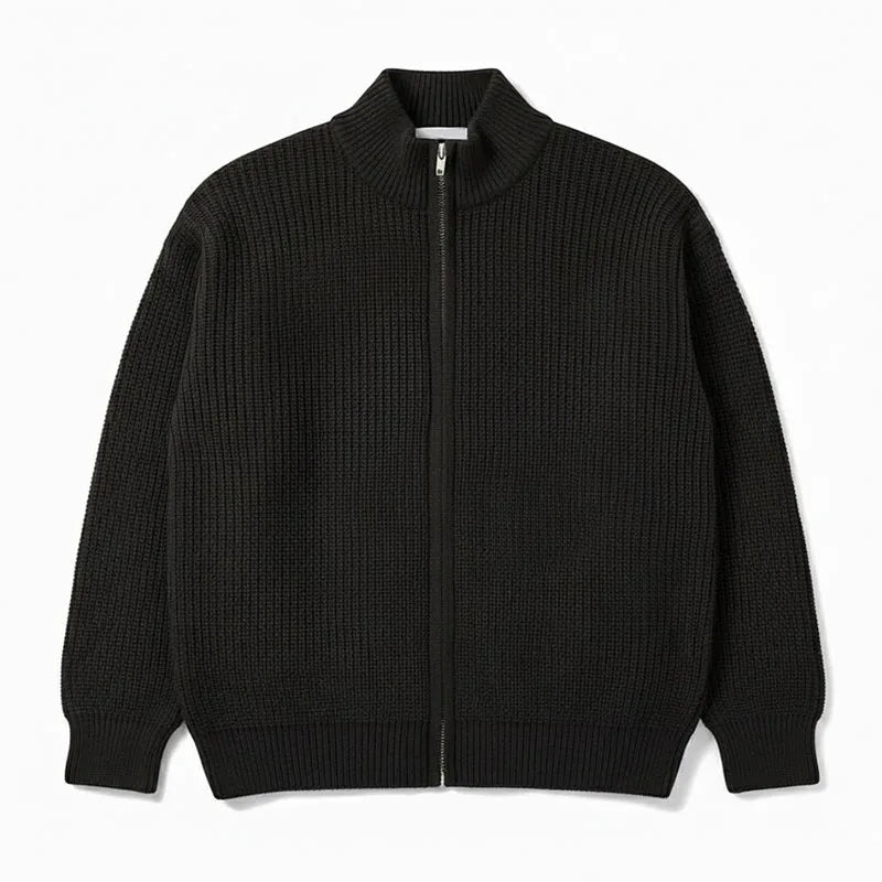 Custom Winter Heavy Knitted Zip-Up Sweater Jacket Cashmere/Wool Sweater for Men Knitwear Manufacturer