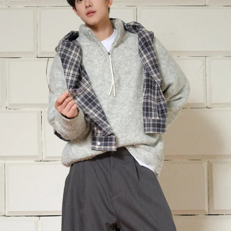 Customizable Quarter Zip Sweater Knitted Winter Clothing Half Zip Furry Sweater for Men Cashmere Sweater