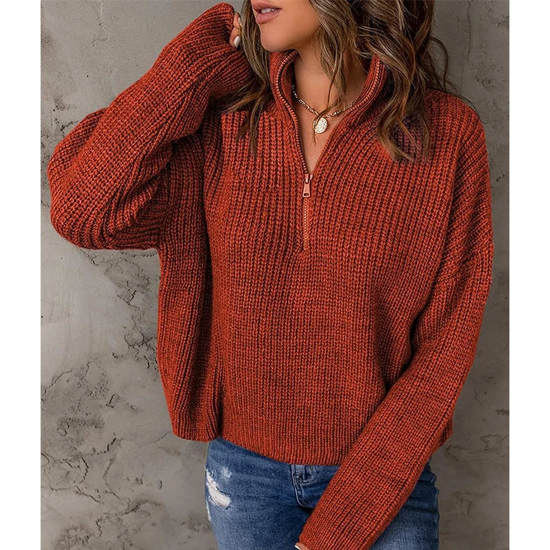 Custom Plus Size Women's Winter Sweaters Quarter Zip Sweater Ladies Pullover Sweater