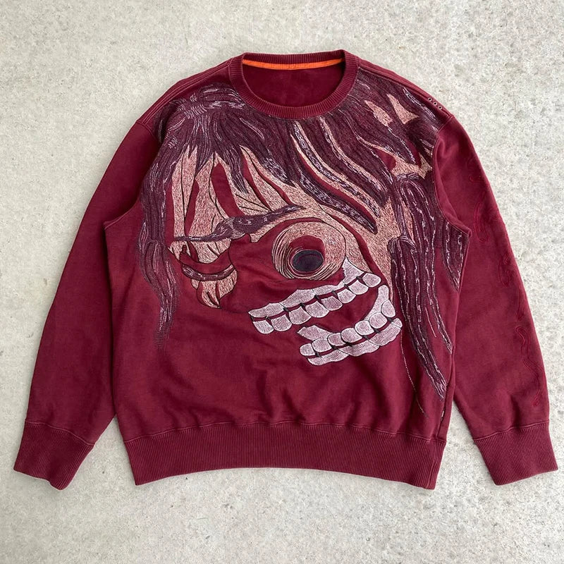 Custom Embroidery Crewneck Sweatshirt Men  Japanese Anime Embroidered Sweatshirt for Men
