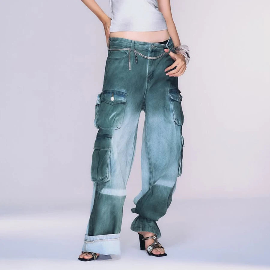 Custom Women's Cargo Jeans Women Streetwear Designer Baggy Jeans Pants
