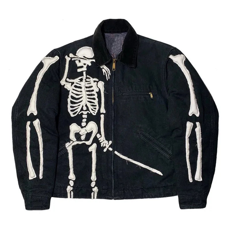 Custom Men's Winter Hooded Casual Jackets Designer Eco-Friendly Embroidery Zip-Up Jacket 100 Grams Thick Skull Pattern