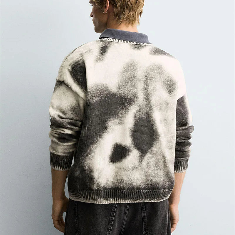 Custom Men's Winter Knitting Sweaters Acid Wash Crew Neck Sweater Male