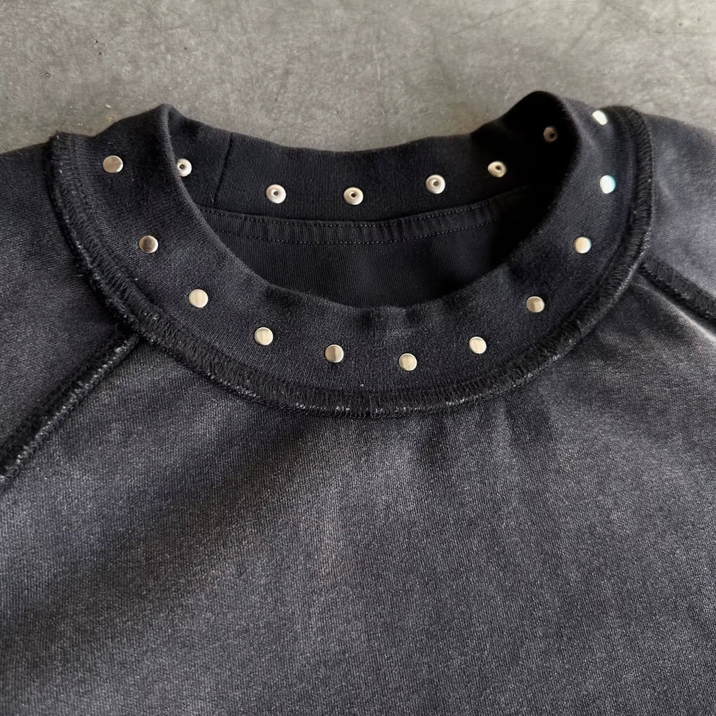 Custom logo Vintage Wash Tee Shirt for Men Summer Casual Cotton Rivet t Shirt