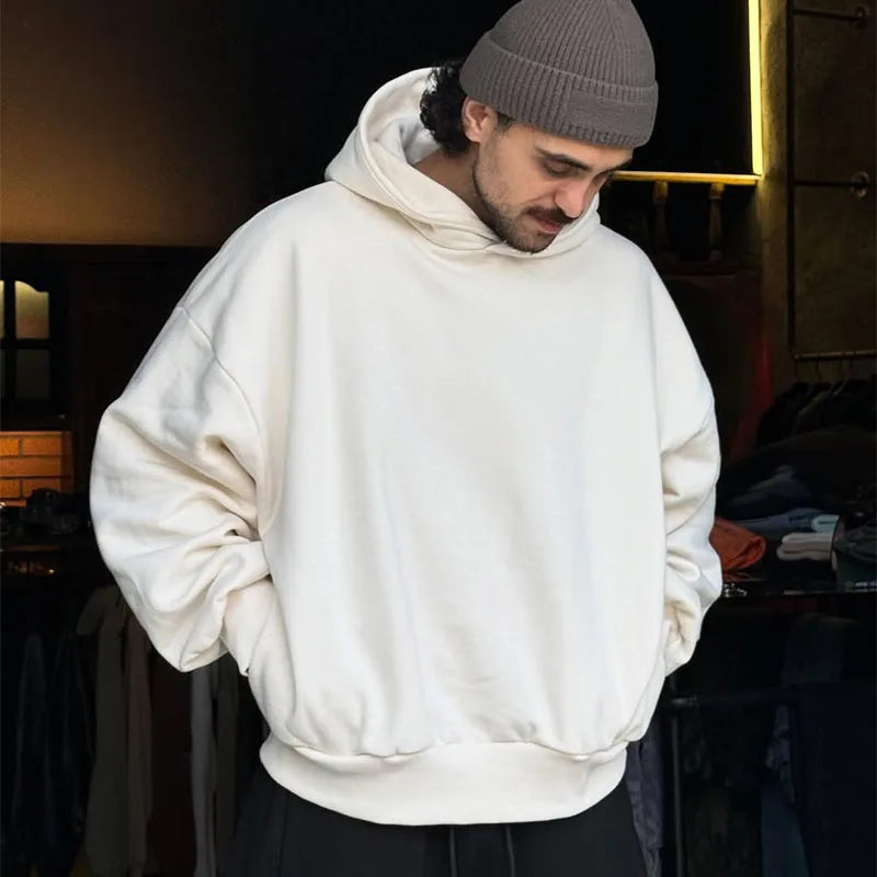 Custom 100% Cotton Cropped Boxy  Hoodie No String Heavyweight Plain Oversized Boxy Hoodie Boxy Fit 450 Gsm