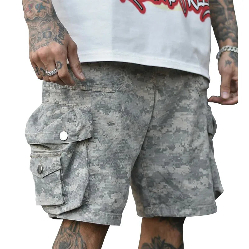Custom Men's 100% Cotton Casual Mid Waist Camo Cargo Shorts with Digital Printing Anti-Wrinkle Quick Dry & Breathable Streetwear