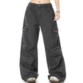 Custom Women's Wide Leg Cargo Pants Spring Casual Loose Fit High Waist Drawstring Closure 6 Pockets