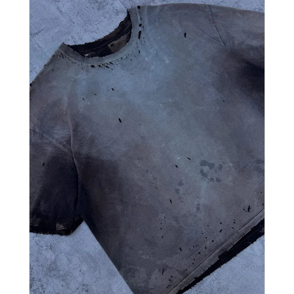 Custom Enzyme Wash T-shirt Men Asid Washed T-shirt Distressed Tee Shirts with logo Customize